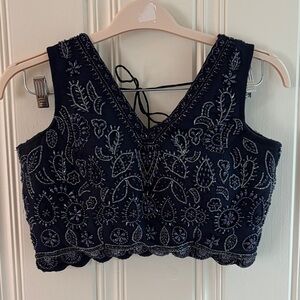 Navy Blue Beaded Saree